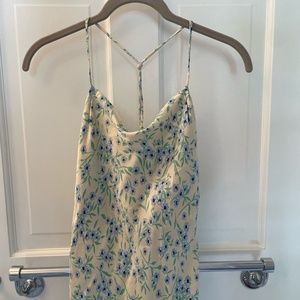 ZARA Cream Blue Green Floral Satin Mini Slip Dress